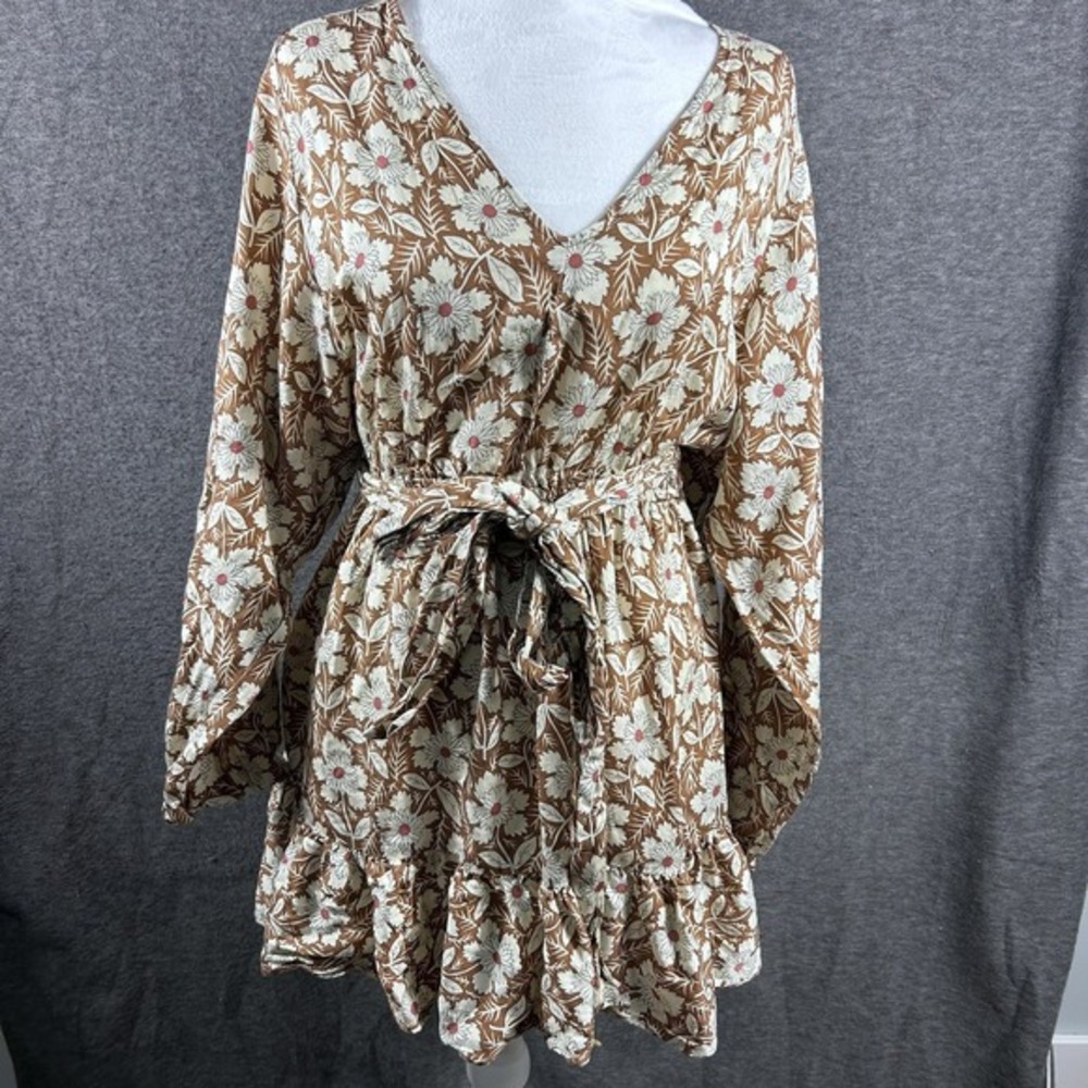 Outerknown Lulu Floral Silk‎ Blend Mini Dress Size Small Tie Drop Waist Babydoll